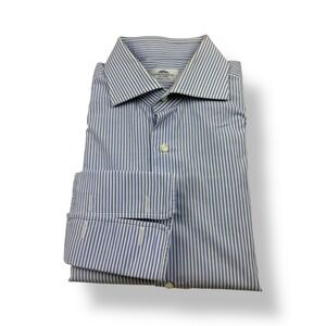 Castangia Mens Blue White Stripe Dress Shirt Made in Italy Cotton Size 42 16.5